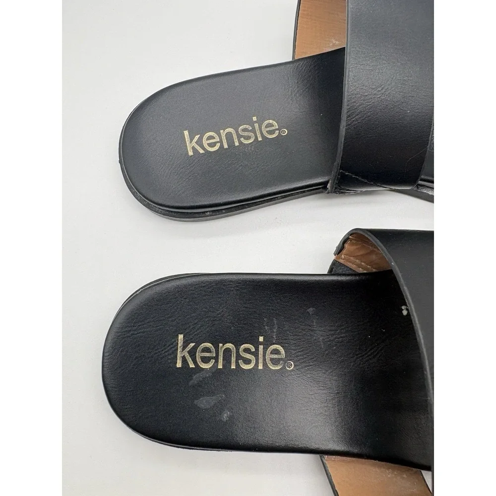 Kensie Women's Black Gold Tone Studded Flat Sandals, 7.5